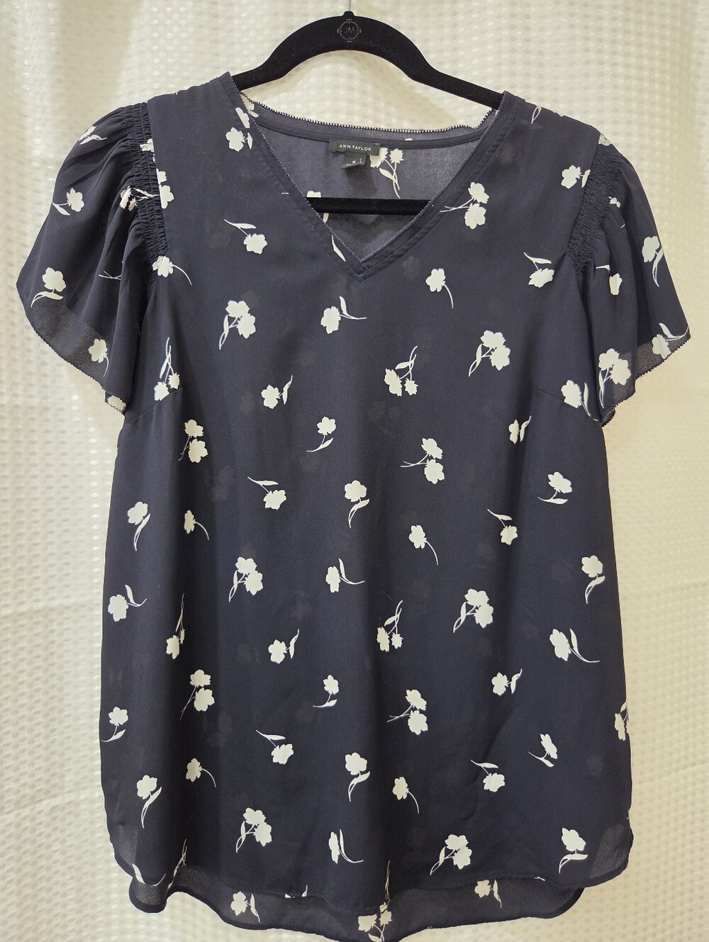 Floral Print V-Neck Flutter Sleeve Top Workwear Preppy Sheer Chiffon M